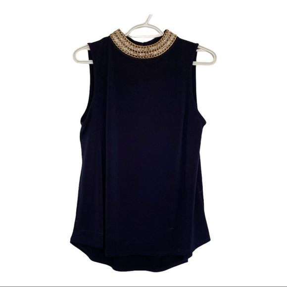 Moa Moa navy sleeveless top chain neckline M EUC - Picture 1 of 7